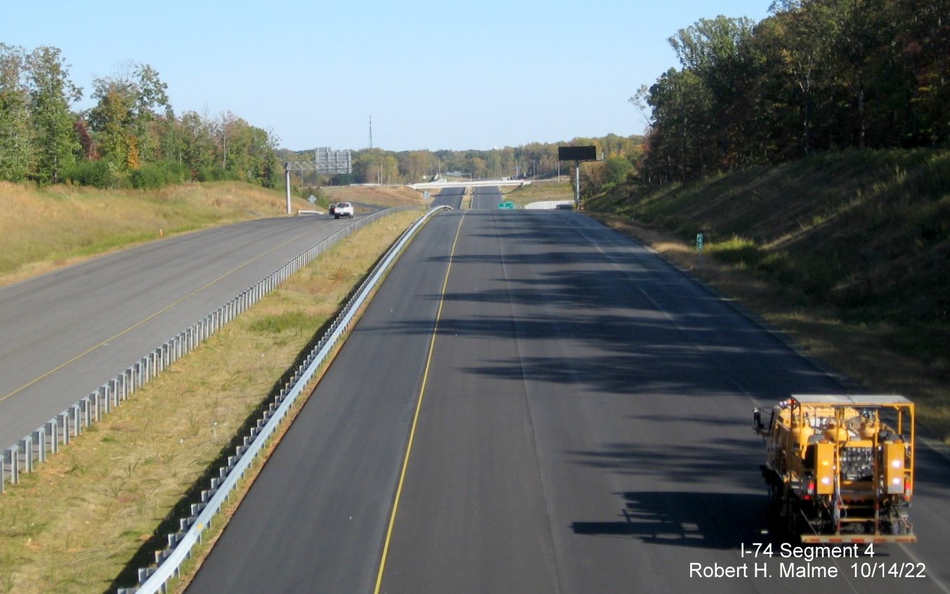 Image of overhead signage at future NC 74 East ramp to NC 66/University Parkway
                                             in Winston-Salem, October 2022