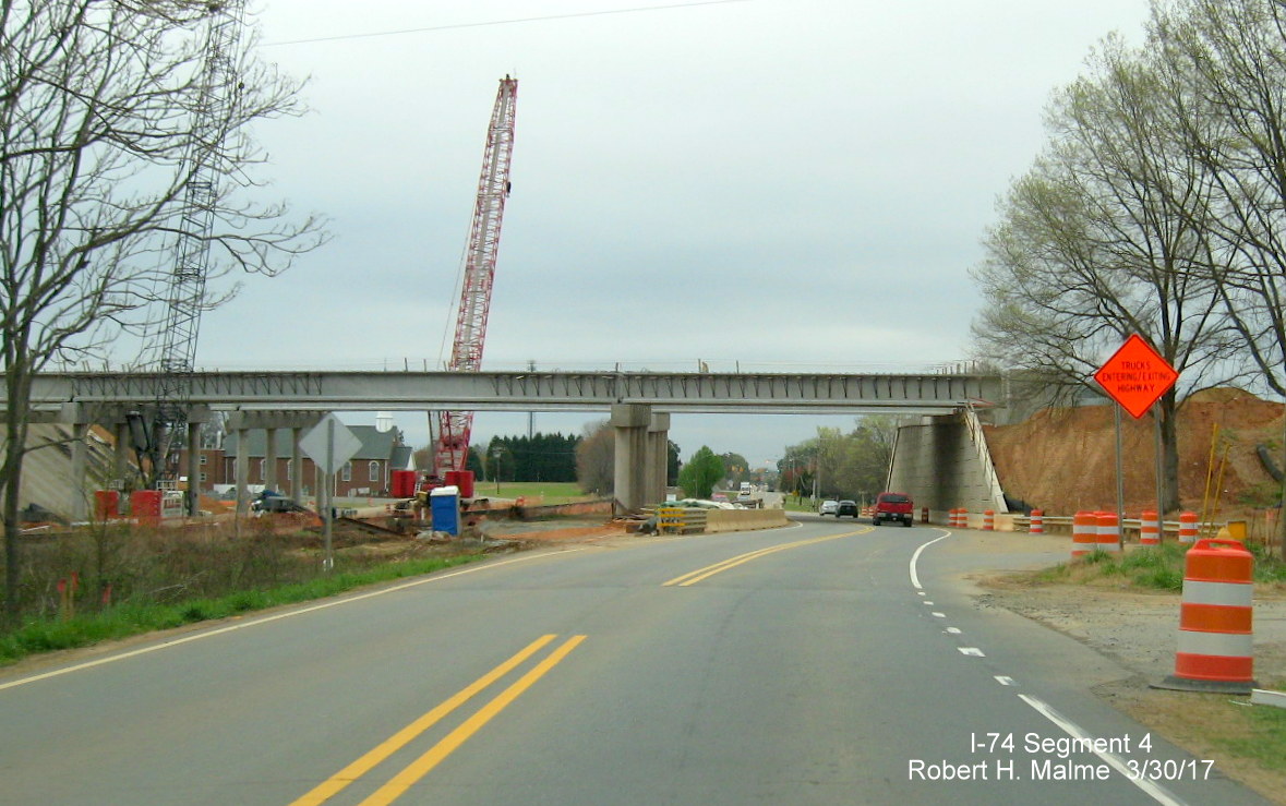 Image of view of new I-74/Beltway bridges being built over W. Mountain St. in Winston-Salem