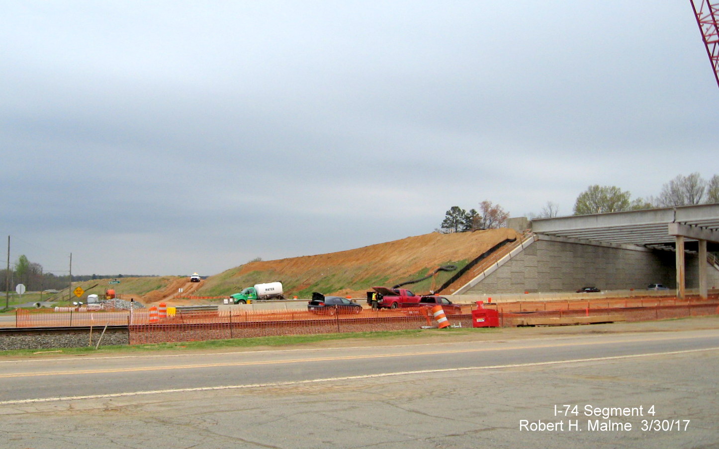Image of view south of W. Mountain St. showing progress of I-74/Beltway construction in Winston-Salem