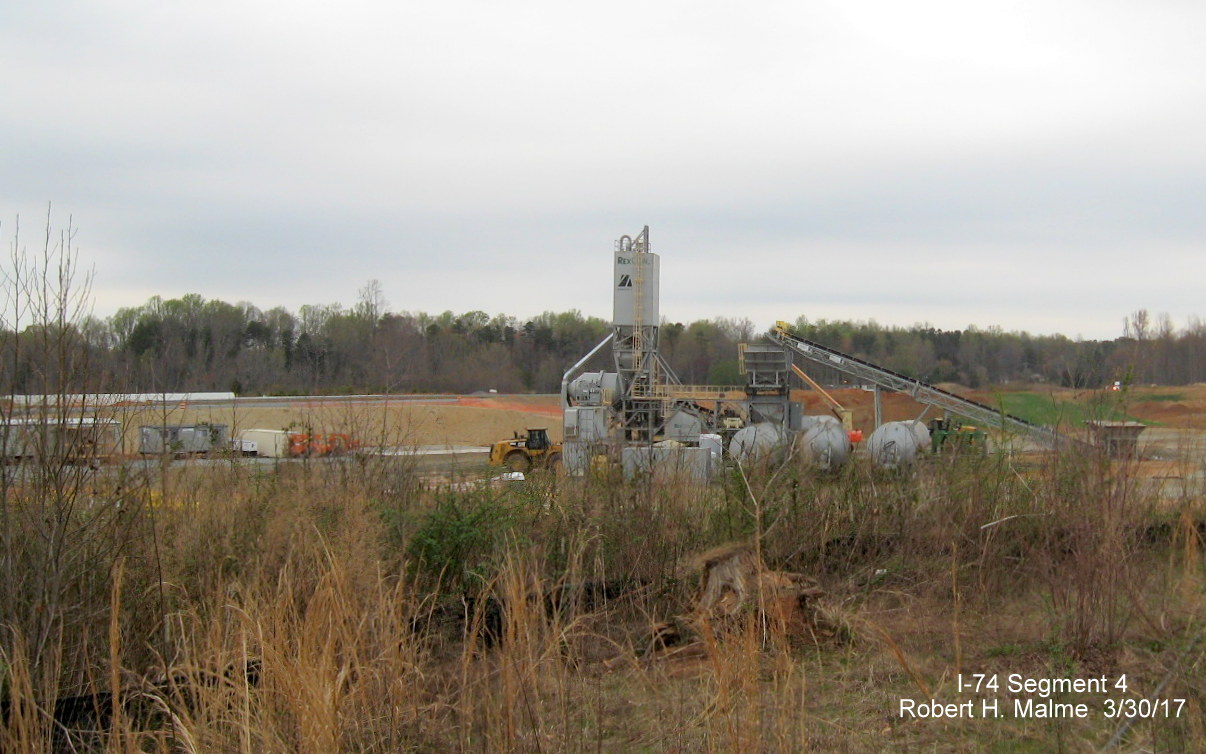 Image of view of temporary concrete plant built in construction zone for Future I-74/Beltway interchange in Winston-Salem