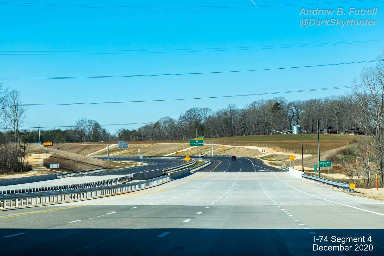 Image of newly opened section of NC 74 (Future I-74) West Winston-Salem Northern 
        Beltway under US 158 bridge, by Andrew F. Futrell, December 2020