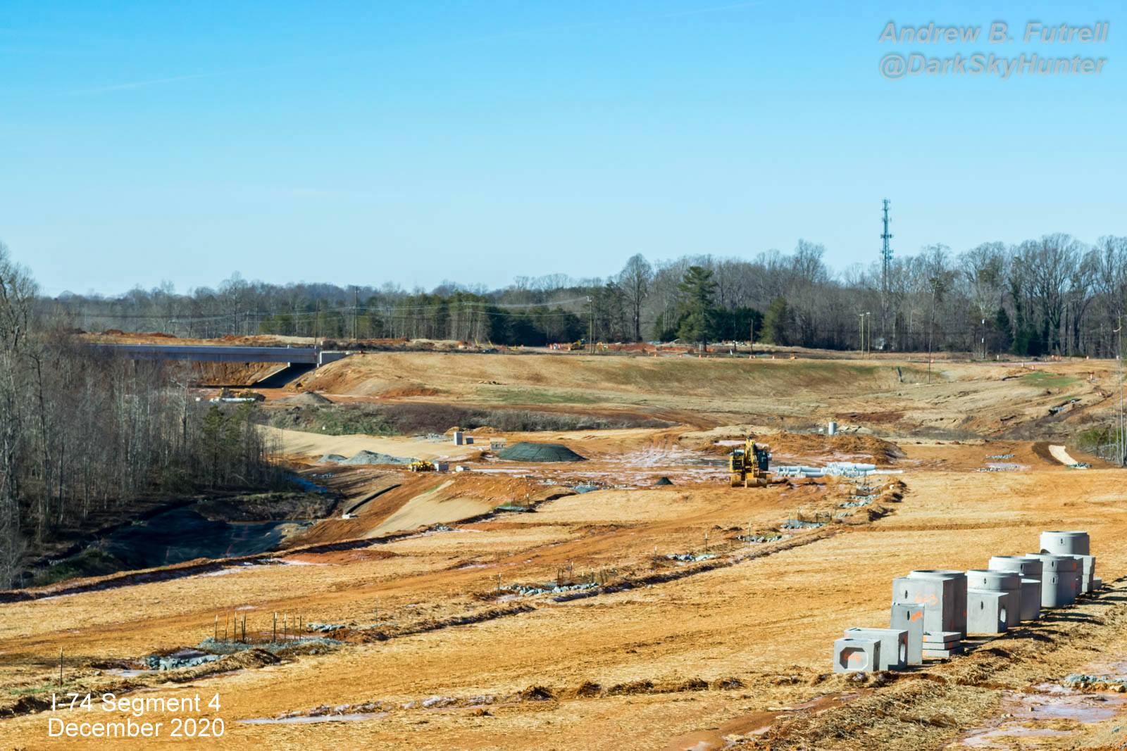 Graded section of future I-74 Northern Beltway lanes, by Andrew B. Futrell, December 2020