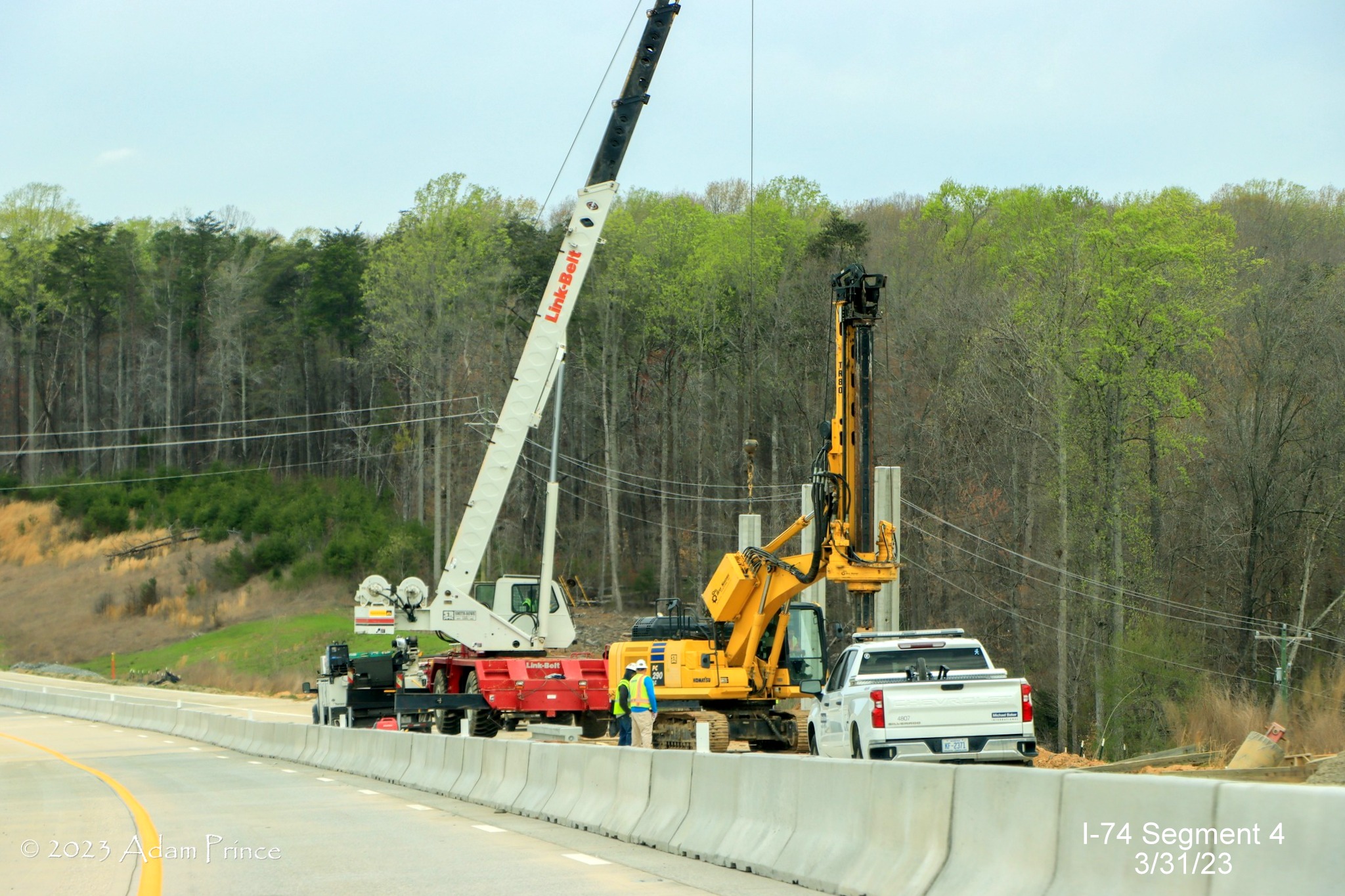 Image of sound wall construction along NC 74 (Future I-74) West/Winston-Salem Northern 
        Beltway, Adam Prince, March 2023