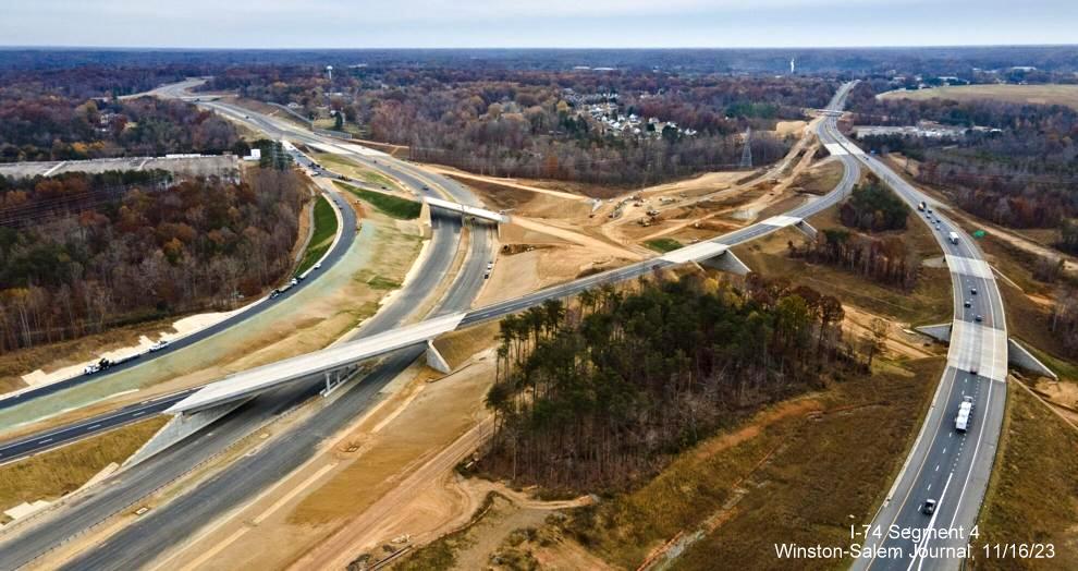 Image of interchange between Winston-Salem Northern Beltway and US 52 just prior
        to opening, by Winston-Salem Journal, November 2023