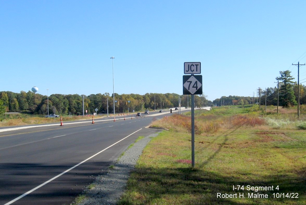 Image of uncovered NC 74 trailblazer approaching future NC 74/Winston-Salem Northern Beltway on 
        NC 66 South in Winston-Salem, October 2022