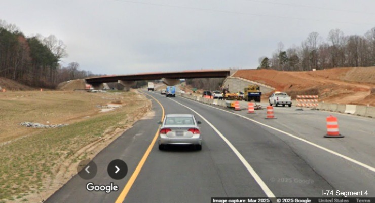 Image of bridge for the future I-74 West lanes from NC 192 East being constructed for
	  the Winston-Salem Northern Beltway interchange project, Google Maps Street View, March 2025