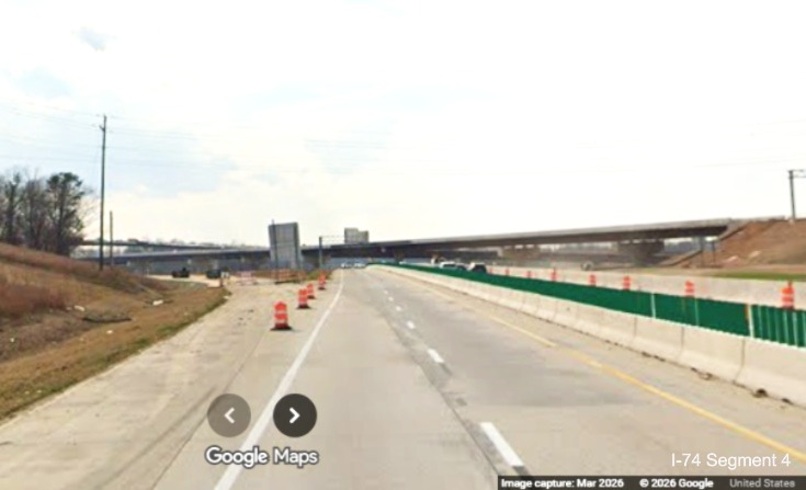Image looking back at I-40 Easr traffic passing the future on-ramp from the I-74
West Beltway as part of the Winston-Salem Northern Beltway interchange project, screen grab from Google Maps Street View,
March 2026