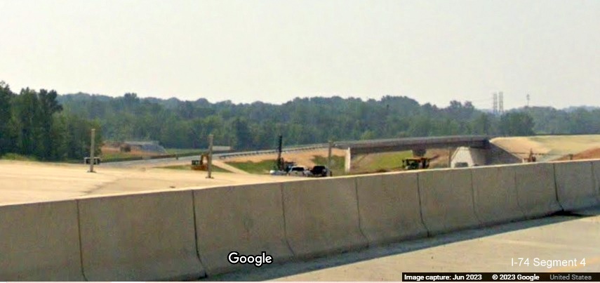 Image of future I-74 East lanes traveling towards Beltway along US 52 South in Rural Hall, 
        Google Maps Street View, June 2023