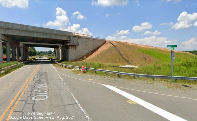 Closer look at the Old Walkertown Road/Railroad bridge for future NC 74/Winston-Salem Northern 
        Beltway (I-74) looking south, Google Maps Street View image, August 2021