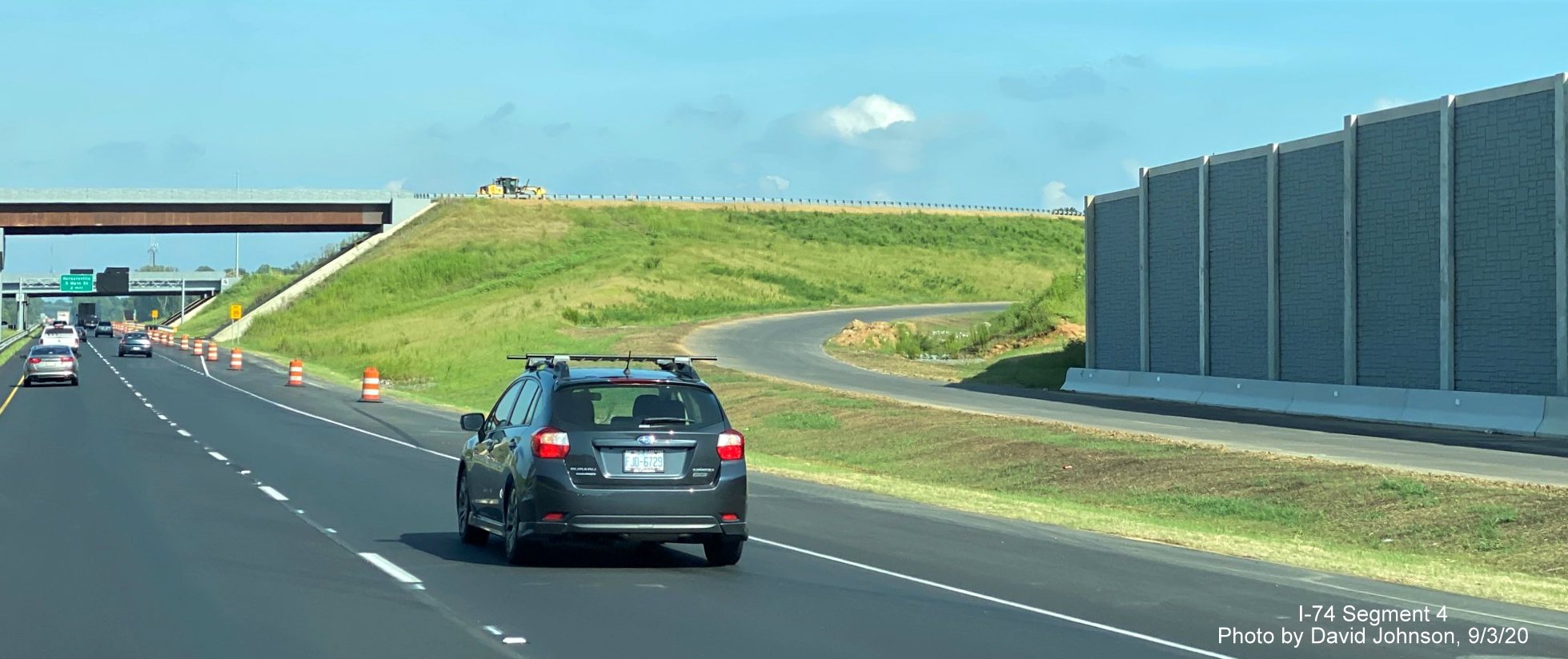 Image of noise wall along future ramp from US 421 South Salem Parkway to
      NC 74 West Winston Salem Northern Beltway, by David Johnson September 2020