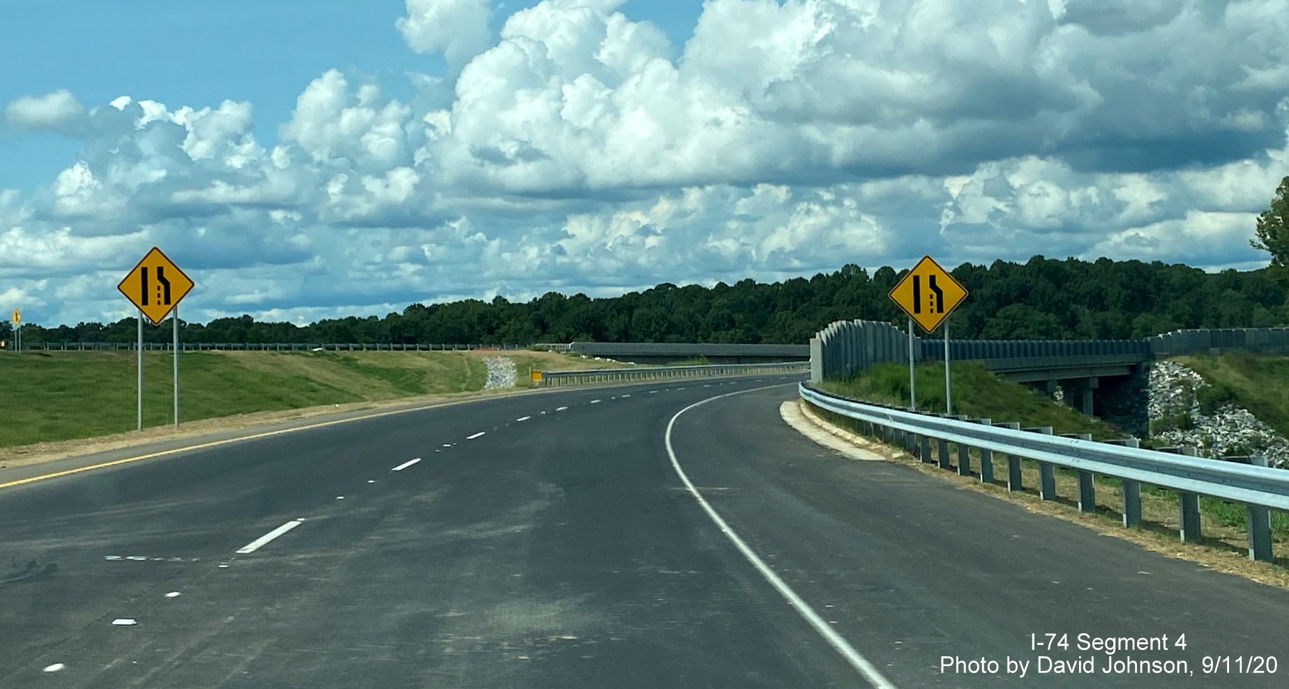 Image of newly opened two-lane ramp from US 421 North Salem Parkway to NC 74 West Winston Salem Northern Beltway, by David Johnson September 2020