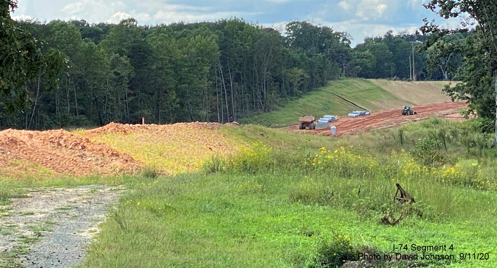 Image looking at new Dippen Road bridge under I-74 Winston Salem Northern Beltway looking east, by David Johnson September 2020