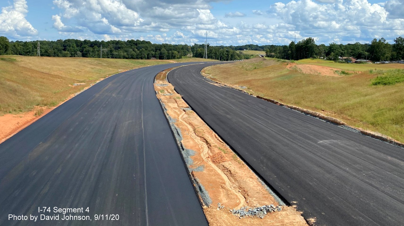 Image of Future I-74 Winston Salem Northern Beltway under construction looking west from Williston
        Road bridge, by David Johnson September 2020