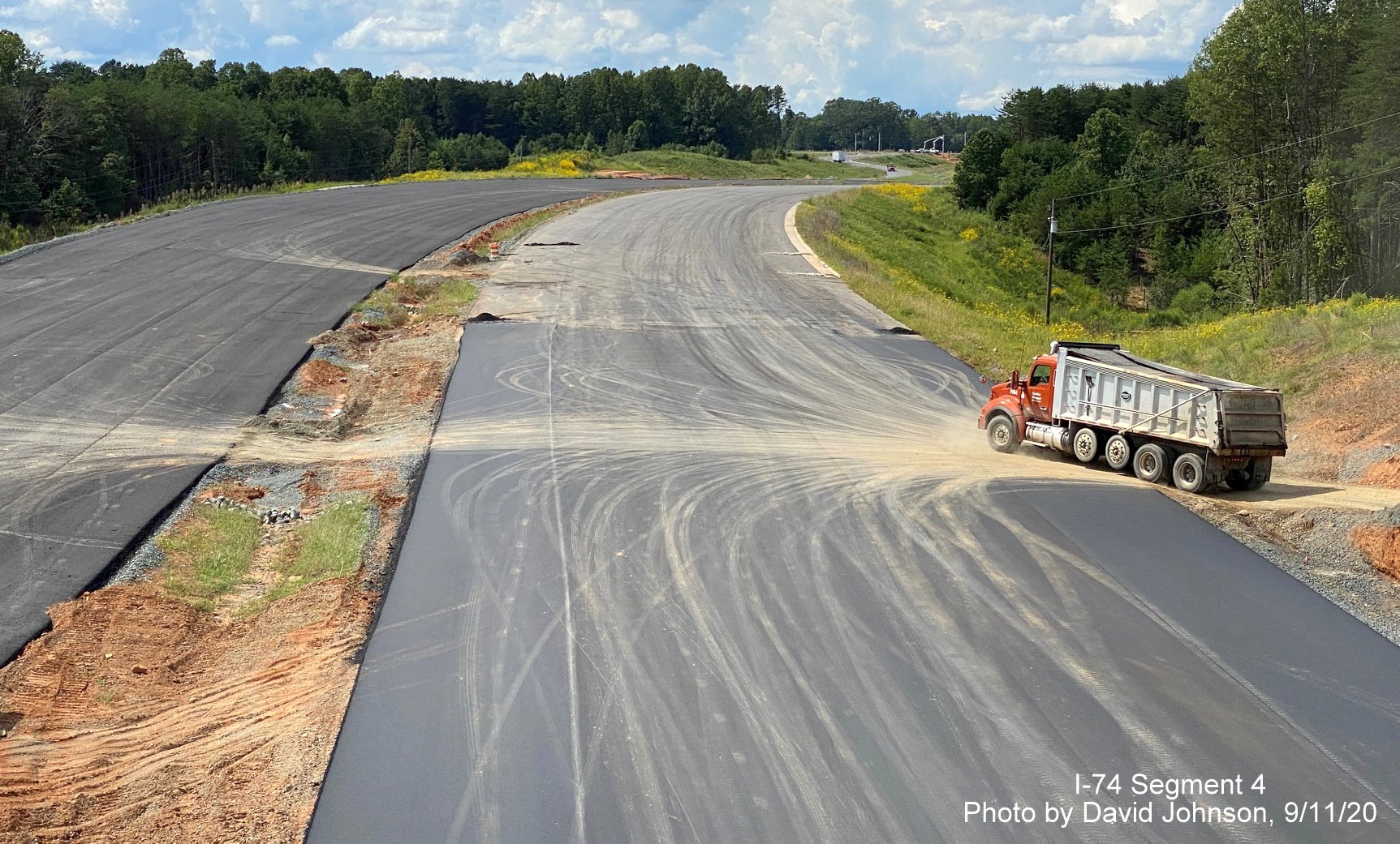 Image of Future I-74 Winston Salem Northern Beltway under construction looking west from Williston
        Road bridge, by David Johnson September 2020