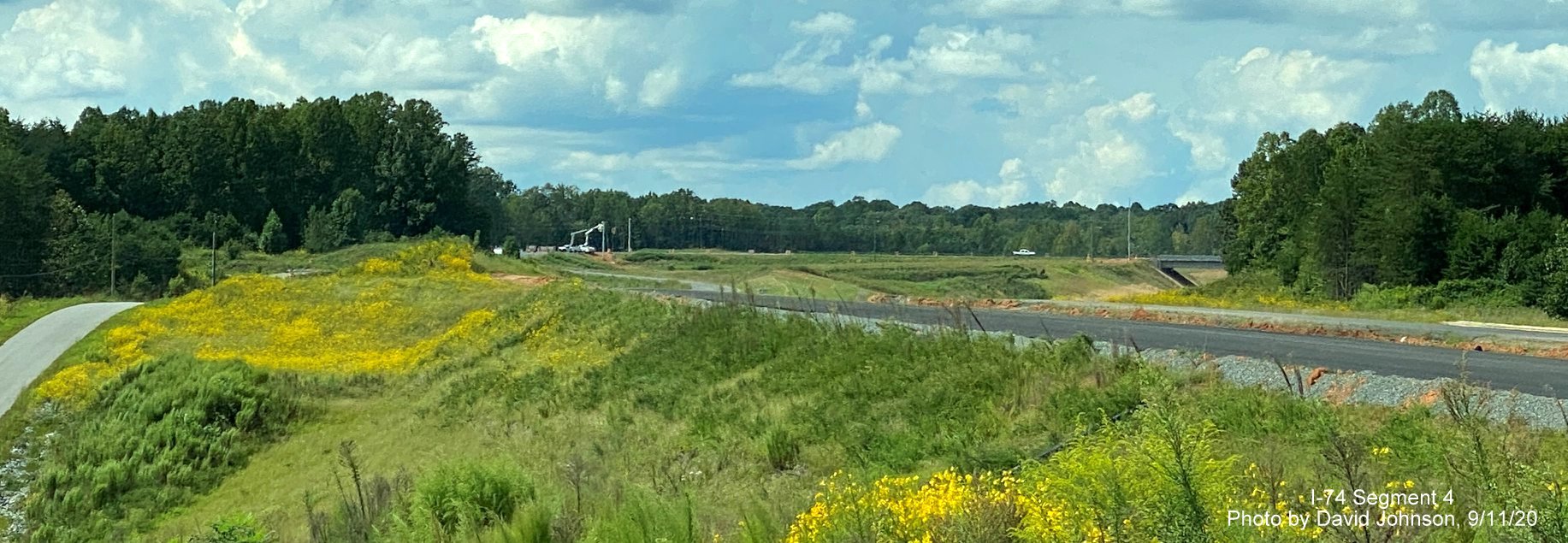Image of Future I-74 Winston Salem Northern Beltway under construction looking west from Williston
        Road bridge, by David Johnson September 2020