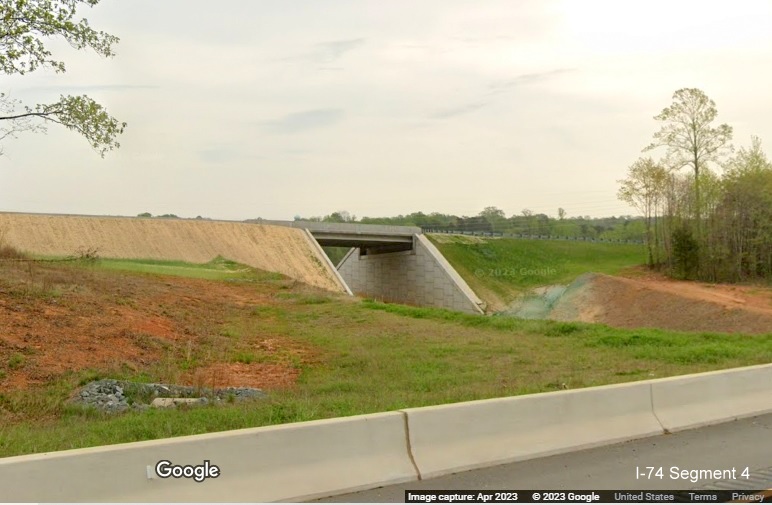 Image of future US 52 North lanes from US 52 South, Google Maps Street View image, 
        April 2023