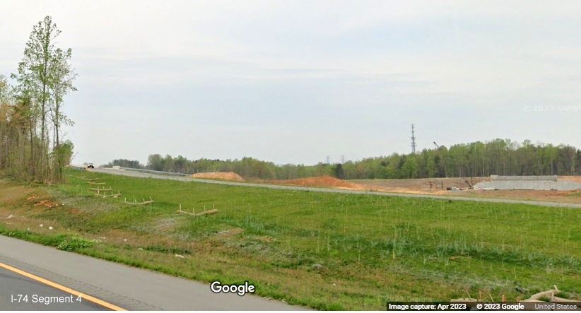 Image of future US 52 North lanes near completion looking north towards Northern Beltway on-ramp, 
        Google Maps Street View image, April 2023