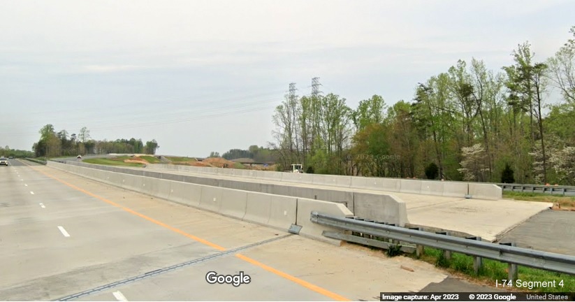 Image of future US 52 North bridge looking north towards future Northern Beltway interchange, 
        Google Maps Street View image, April 2023