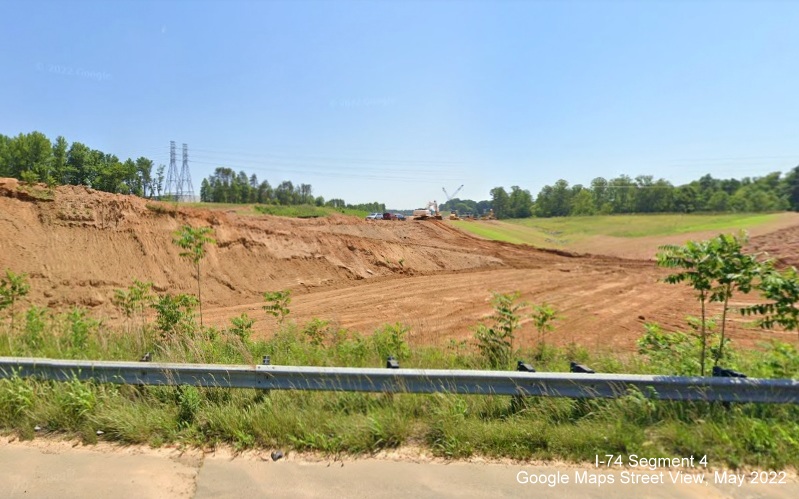 Image of construction along US 52 (Future I-285) North inside future Winston Salem 
        Northern Beltway interchange, Google Maps Street View, May 2022