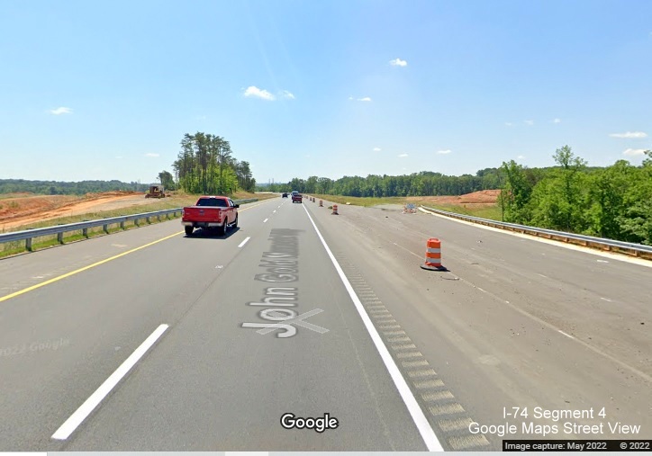 Image of future ramp to I-74 East Winston-Salem Northern Beltwat from US 52 South, Google Maps 
        Street View image, May 2022