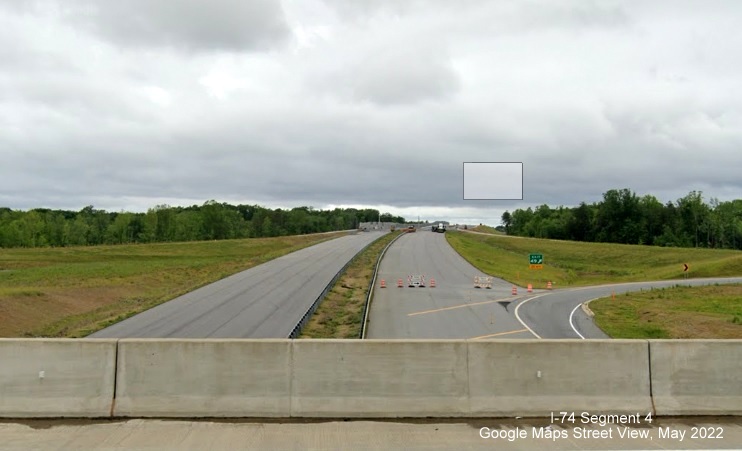 Image of Future I-74 Beltway west of US 311 exit now paved and with noise walls, Google Maps 
        Street View, May 2022