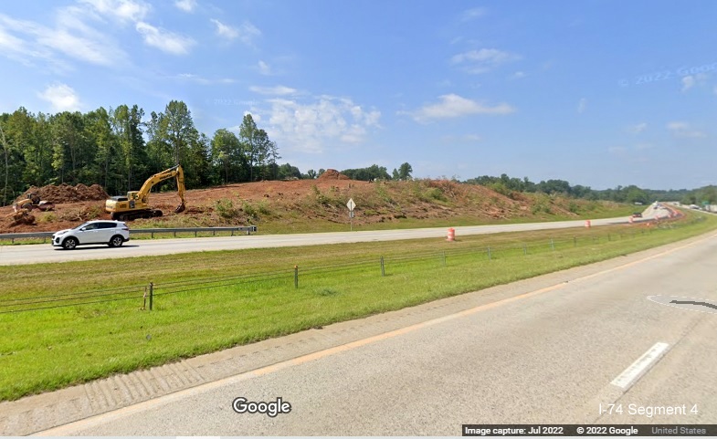 Image taken from I-40 West of clearing being made at future site of 
          Winston-Salem Northern Beltway in Forsyth County, Google Maps Street View, July 2022