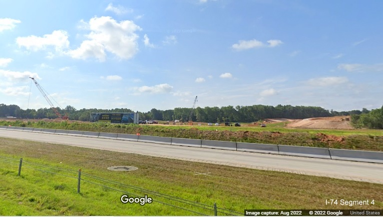 Image taken looking east from I-40 West lanes toward clearing being made at future site of 
          Winston-Salem Northern Beltway in Forsyth County, Google Maps Street View, September 2022