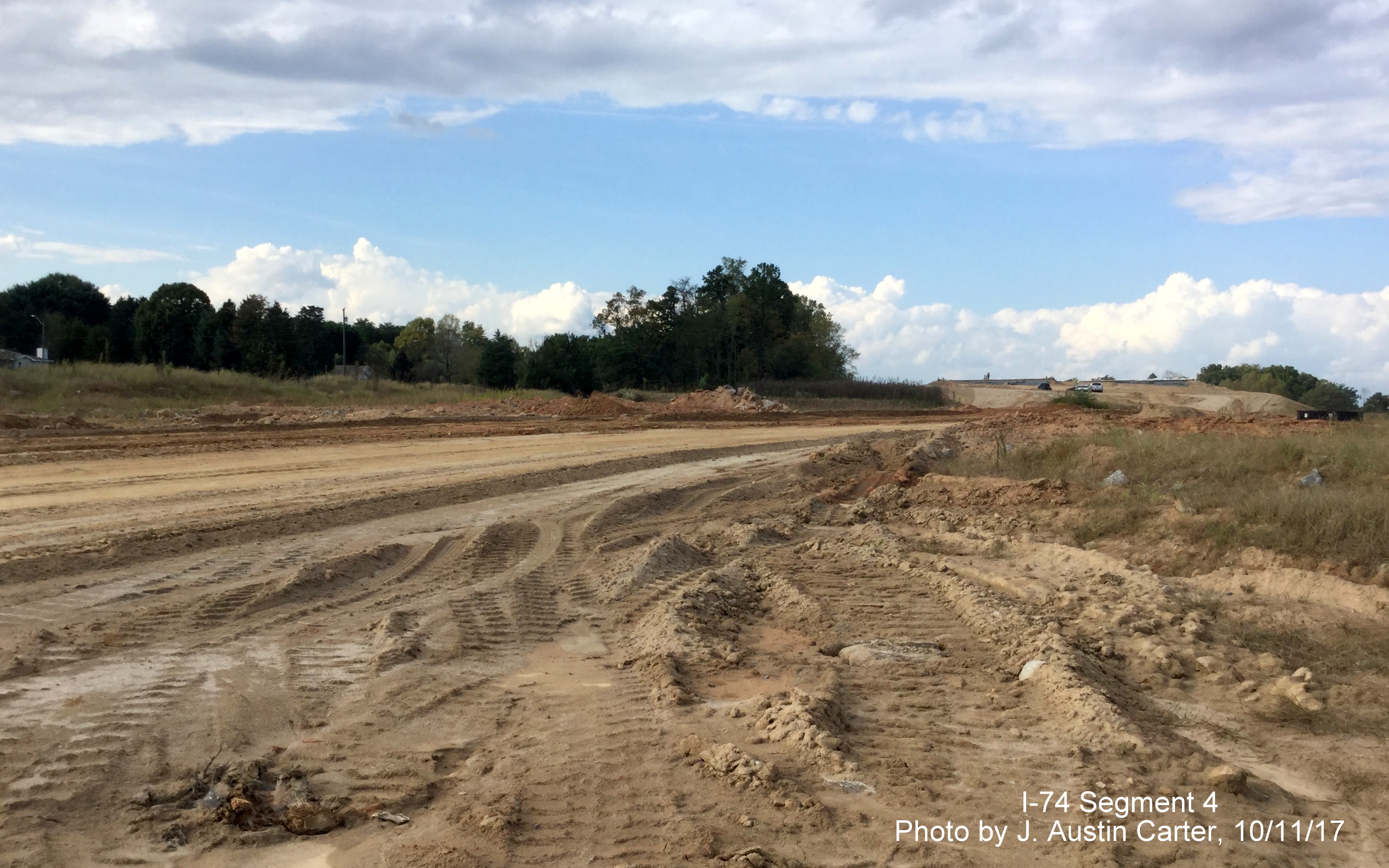 View of graded future I-74/Winston-Salem Northern Beltway roadbed approaching bridge over Mountain View Rd, by J. Austin Carter