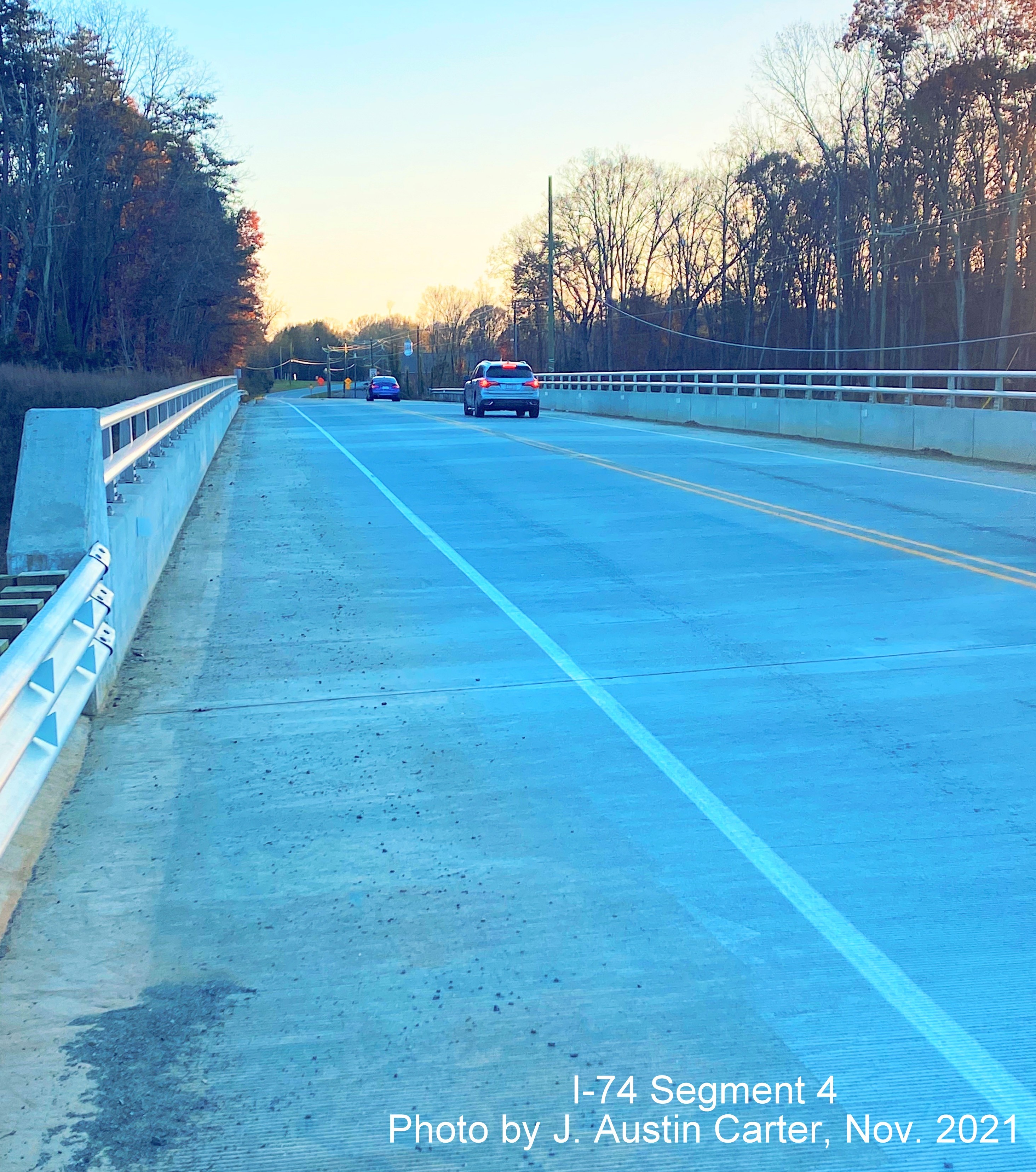 Image along University Avenue (NC 66) bridge over future I-74/Winston Salem Northern Beltway, 
        by J. Austin Carter, November 2021