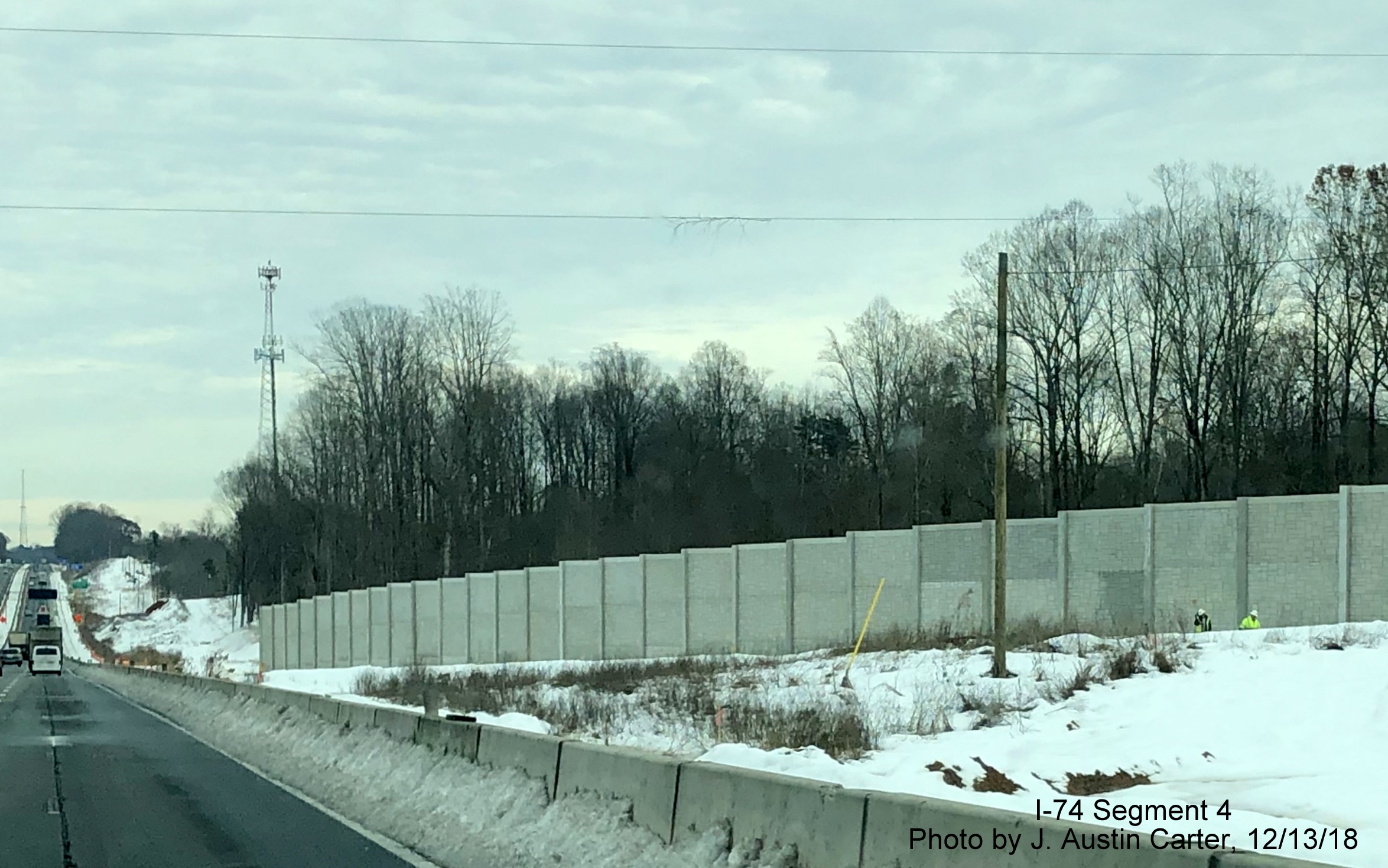 Image of noise wall being built along future ramp from I-74/Winston-Salem Beltway to Business 40 East, by J. Austin Carter