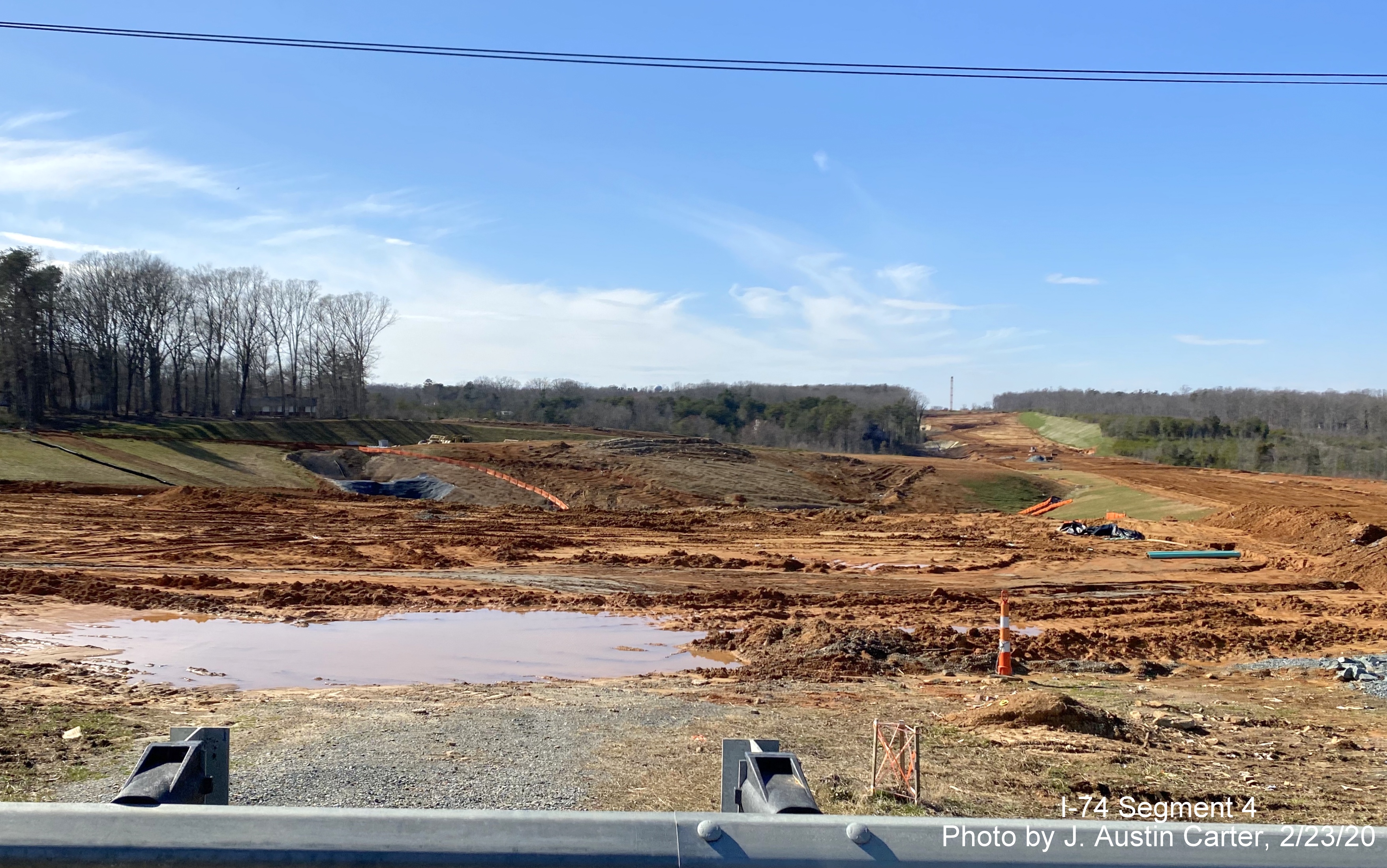 Image of future I-74/Winston-Salem Northern Beltway roadbed north/west of 
      US 311, by J. Austin Carter, Feb. 2020