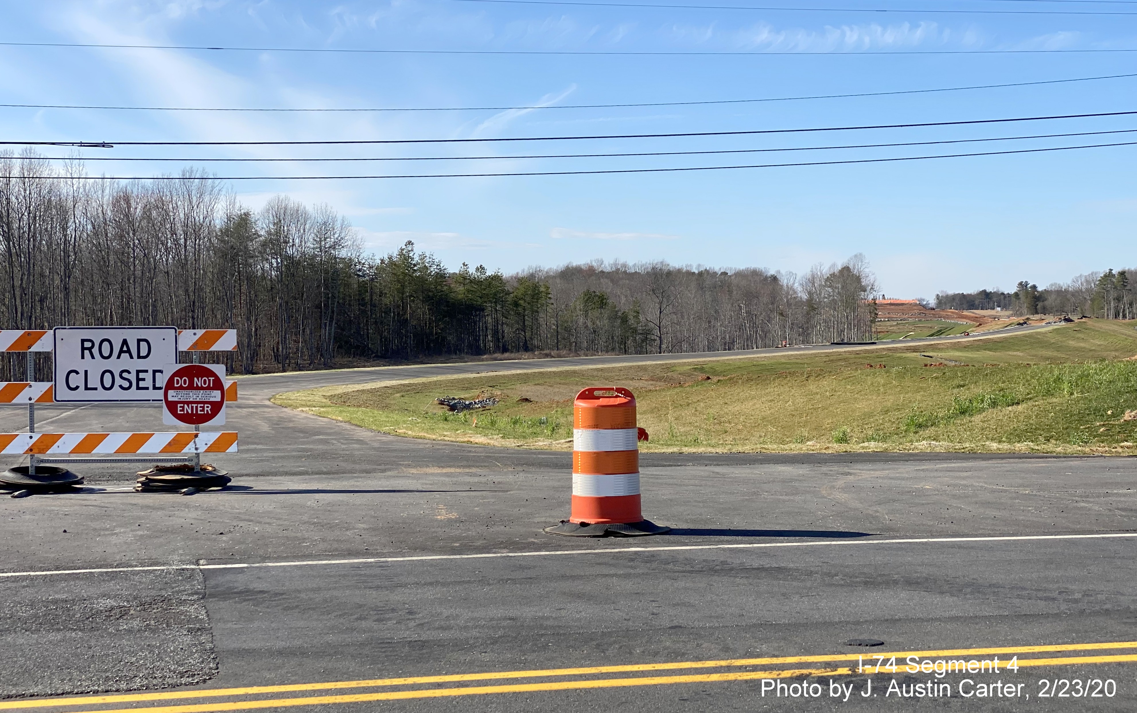 Image of end of off-ramp to US 311 from Future I-74 East/Winston-Salem Beltway, by J. Austin 
        Carter in Feb. 2020