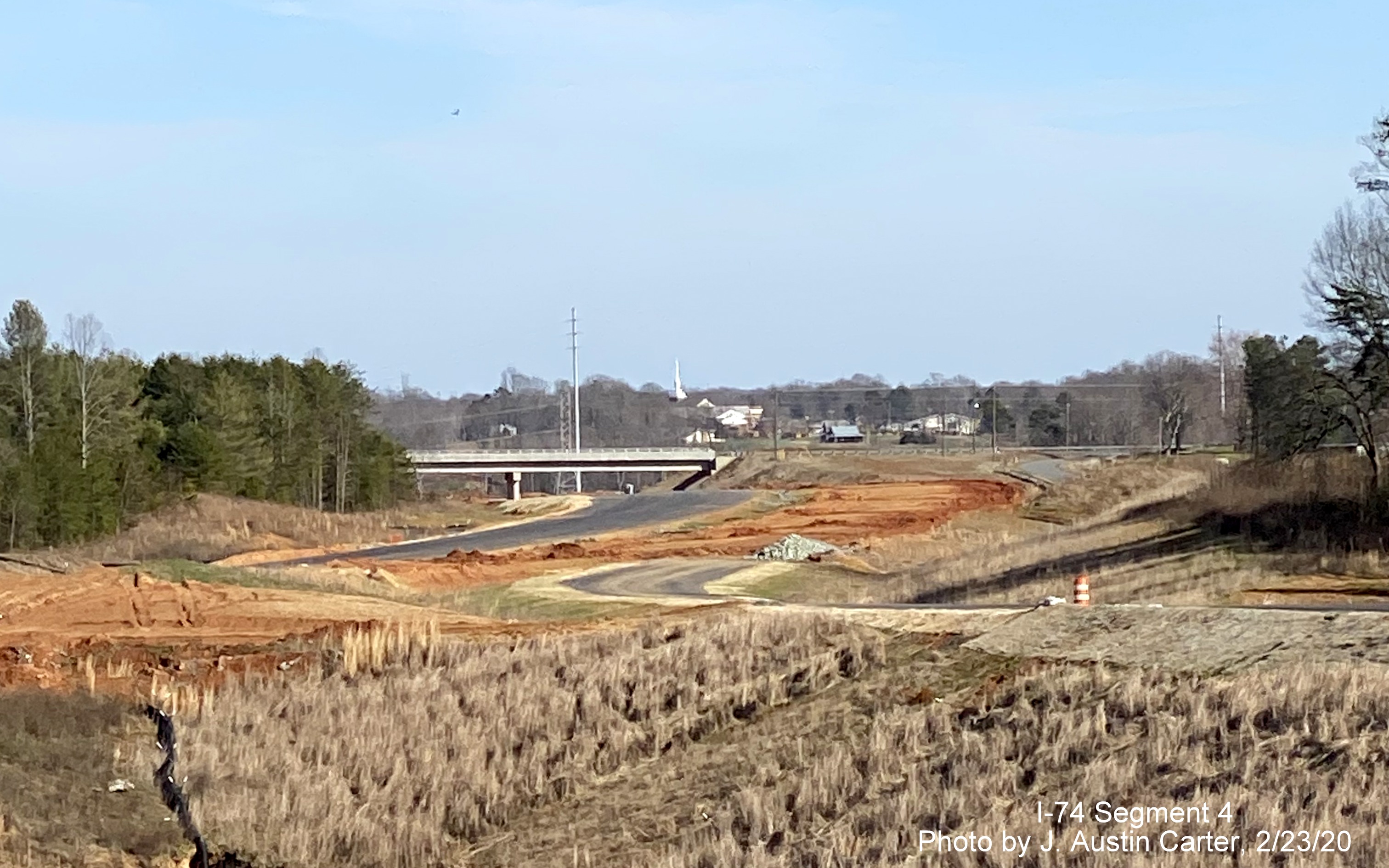 Image of construction of future I-74/Winston-Salem Beltway looking southeast from
        US 311 toward US 158, by J. Austin Carter in Feb. 2020