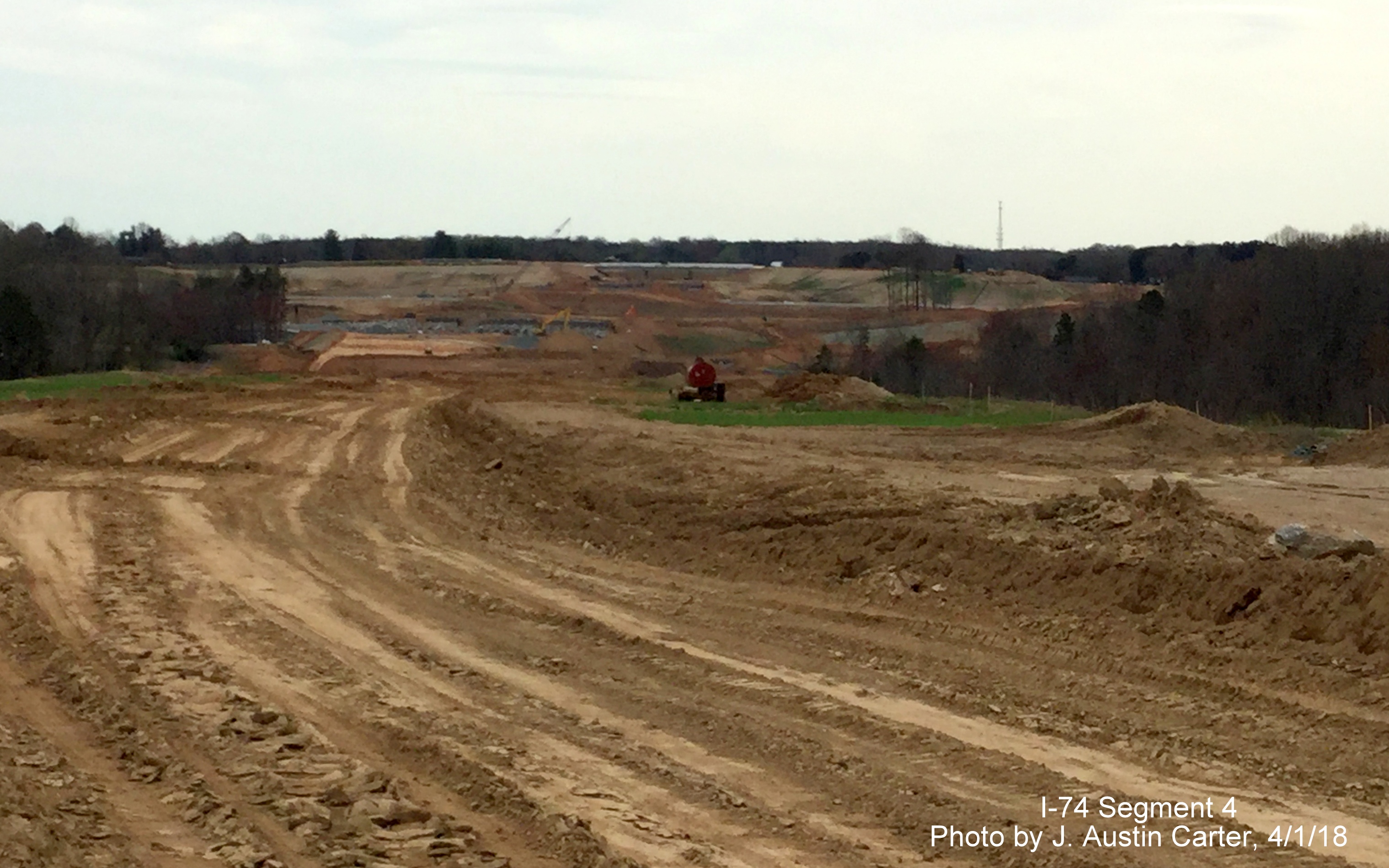 Image of construction progress of the Winston-Salem Borthern Beltway near the future interchange with Bus. 40/US 421, by J. Austin Carter