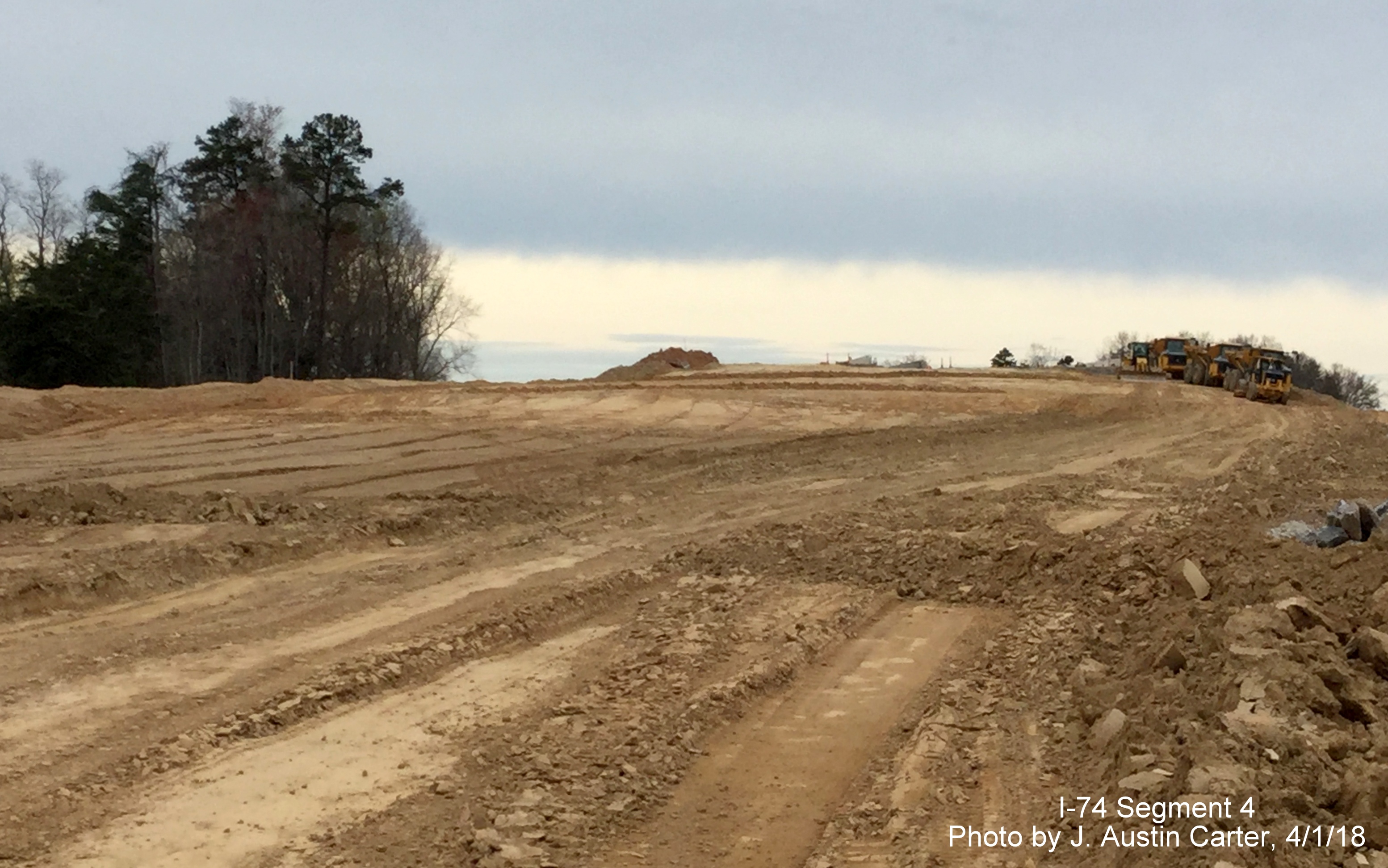 View looking toward W. Mountain Rd at southern end of Winston-Salem Beltway construction progress showing lack of grading progress, by J. Austin Carter