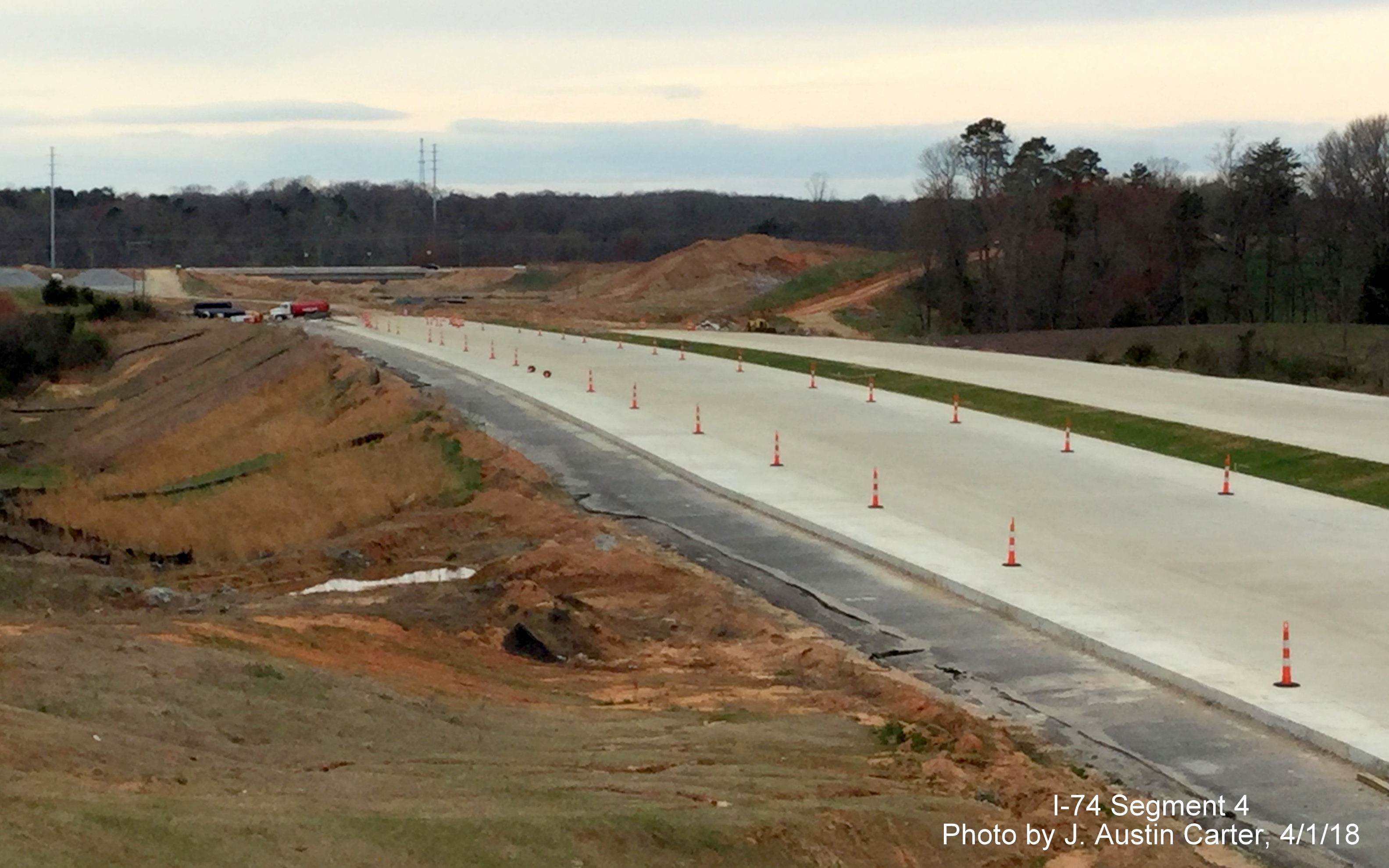 Image looking toward the future US 158 interchange from Walkertown Guthrie Bridge along path of Winston-Salem Northern Beltway, by J. Austin Carter