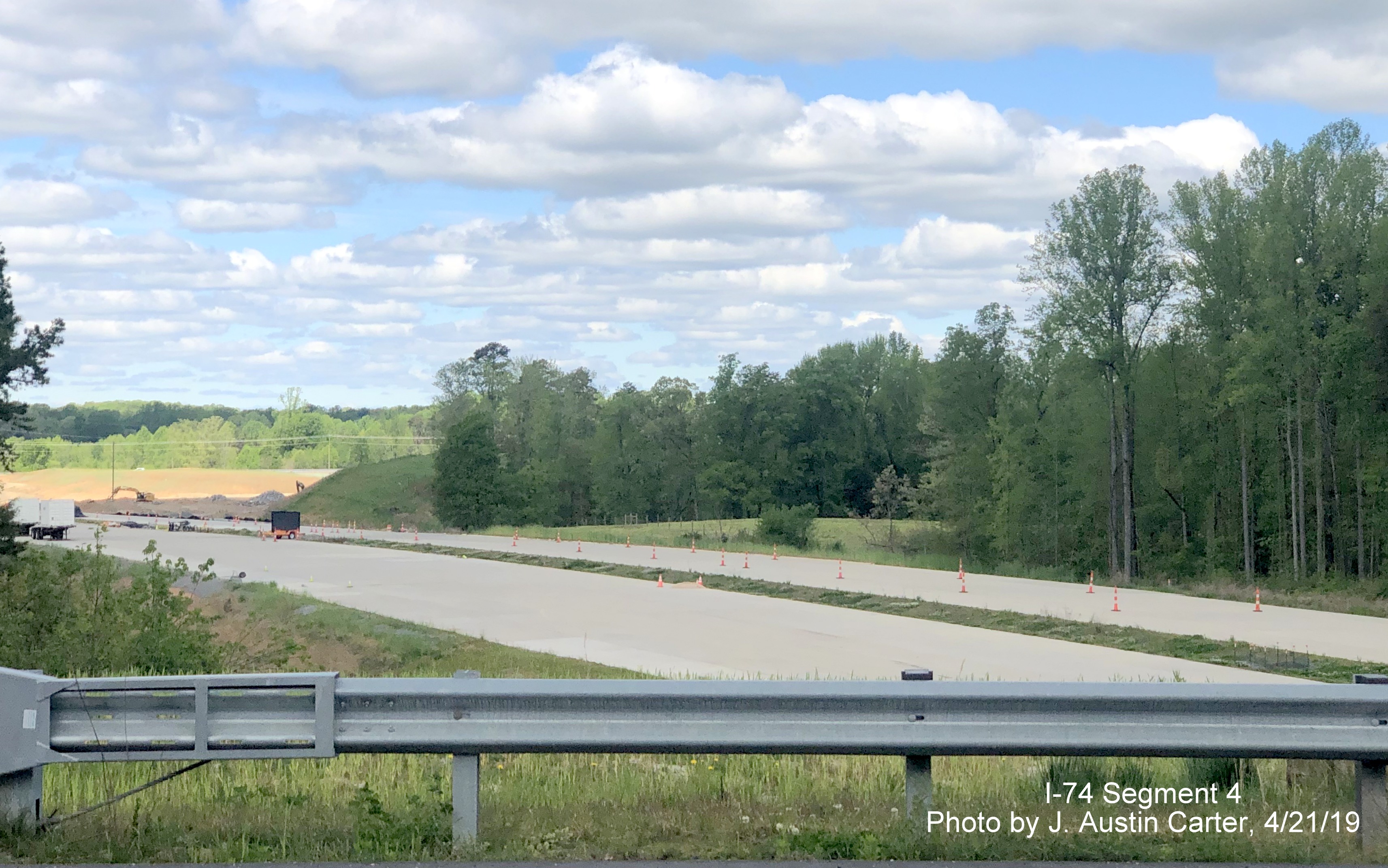 Image of view looking west along future I-74/Winston-Salem Northern Beltway lanes from 
        east of Walkertown-Guthrie Road bridge, by J. Austin Carter