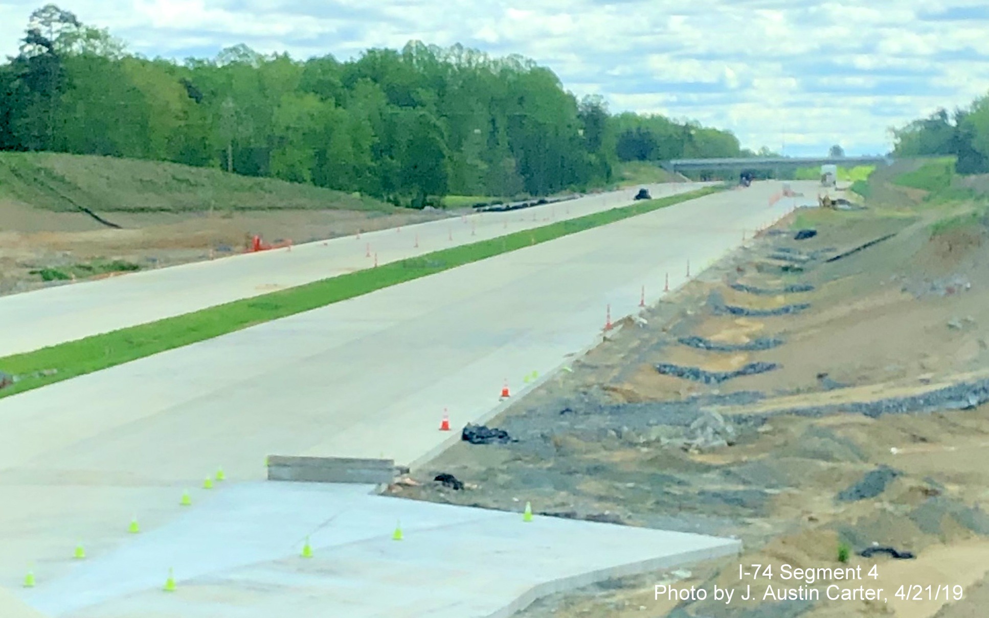 Image of view from US 158 bridge east at progress constructing Future I-74/Winston-Salem Northern Beltway Segment to US 311, by J. Austin Carter