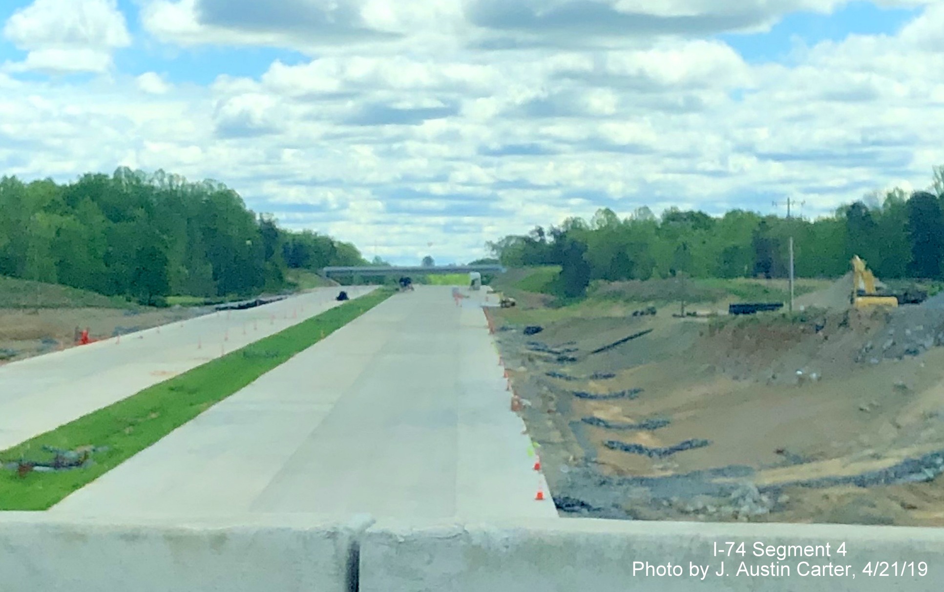 Image of view toward Walkertown-Guthrie Road bridge looking east/south along Future I-74/Winston-Salem 
      Northern Beltway from US 158 bridge, by J. Austin Carter