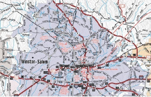 Excerpt from NCDOT 2025-26 State Transportation Map Greensboro Area Inset 
			  showing path of Future I-74 Winston-Salem Northern Beltway, October 2025