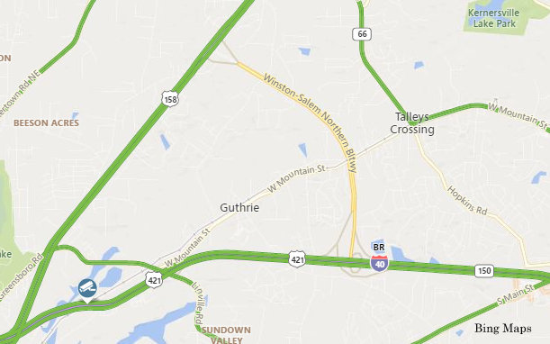 Bing Map image from NCDOT Real Time Traffic site showing first segment of Winston-Salem 
      Northern Beltway in April 2020