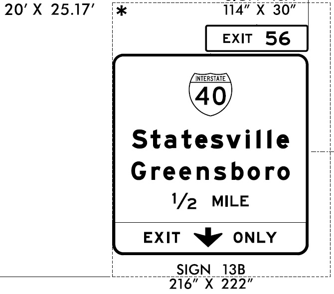 NCDOT sign plan for 1/2 Mile advance sign for Kernersville Road exit on 
		  future I-74/Winston Salem Northern Beltway, October 2021
