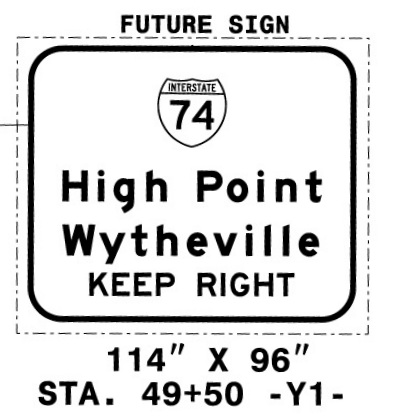 NCDOT future plan for I-74 ramp signage once the Winston-Salem Northern Beltway is completed