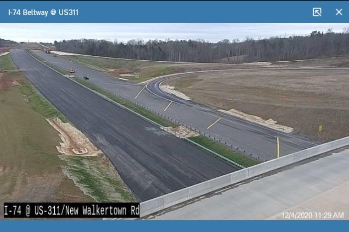 NCDOT traffic camera image looking west from US 311 bridge over Future I-74 Winston Salem Northern Beltway on December 4, 2020
