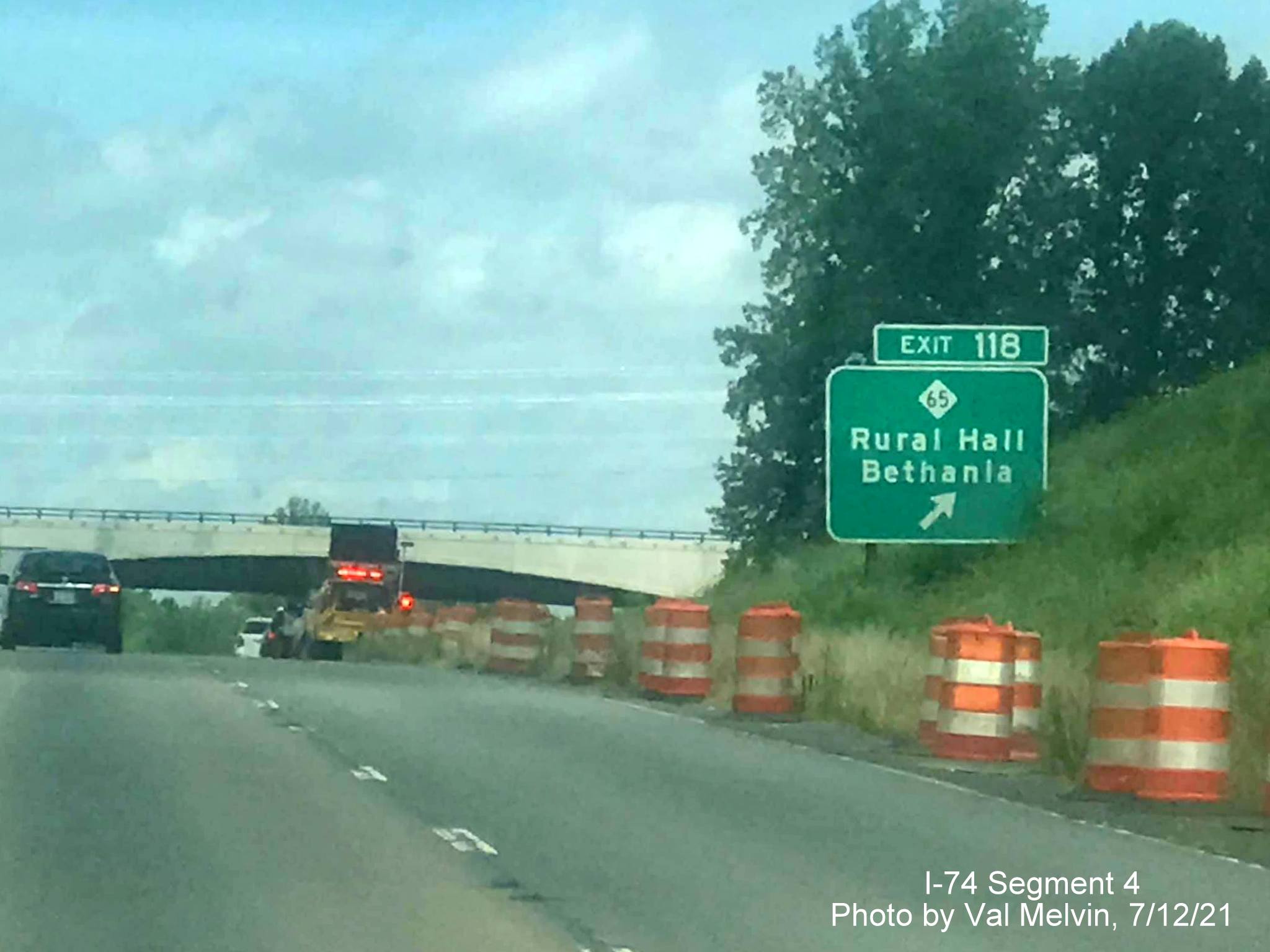 Image of construction from US 52 North of future I-74 Winston Salem Northern Beltway 
        interchange at NC 65 exit, by Val Melvin. July 2021