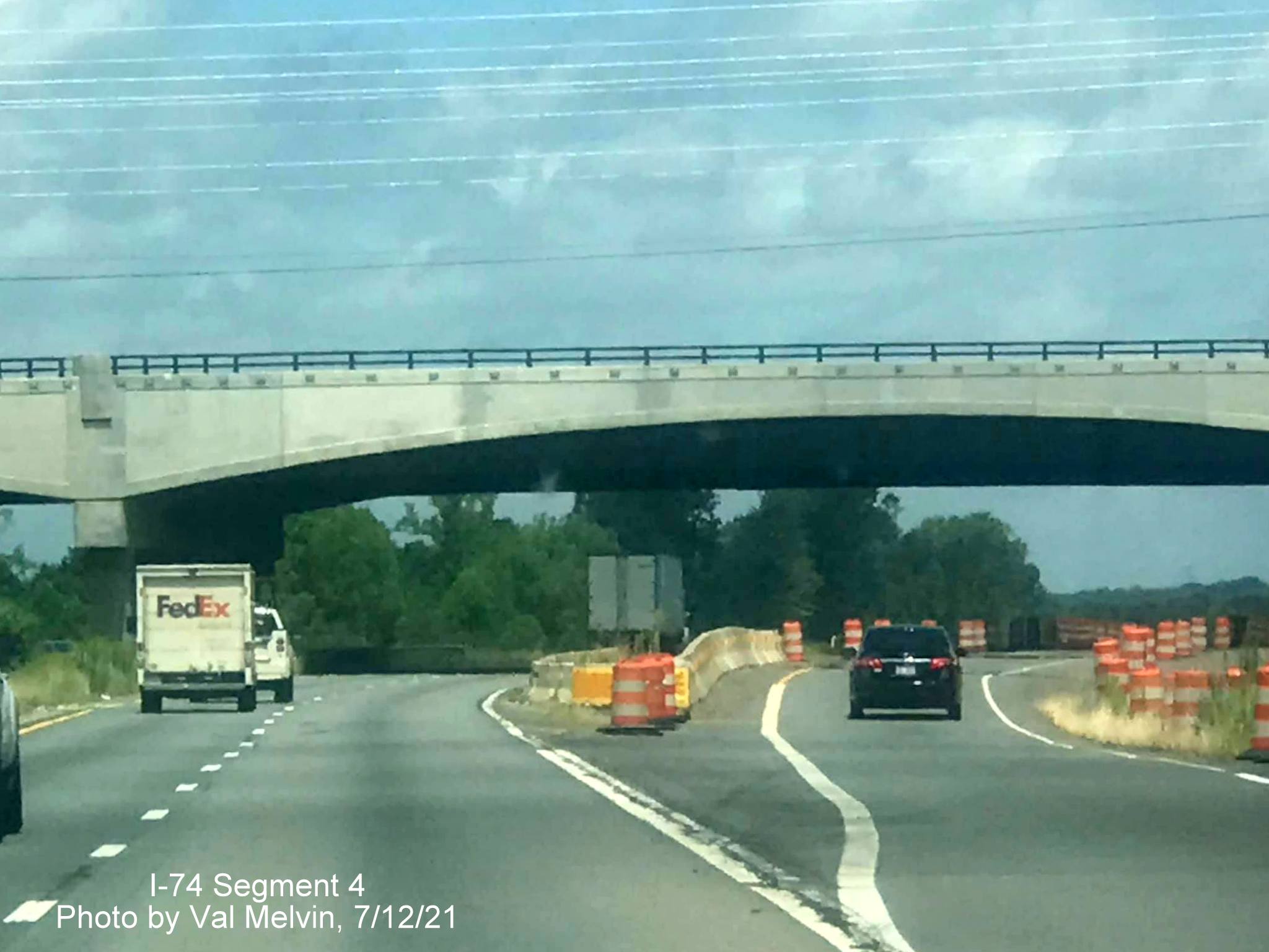 Image of construction on US 52 North of future I-74 Winston Salem Northern Beltway 
        interchange at NC 65 exit, by Val Melvin. July 2021