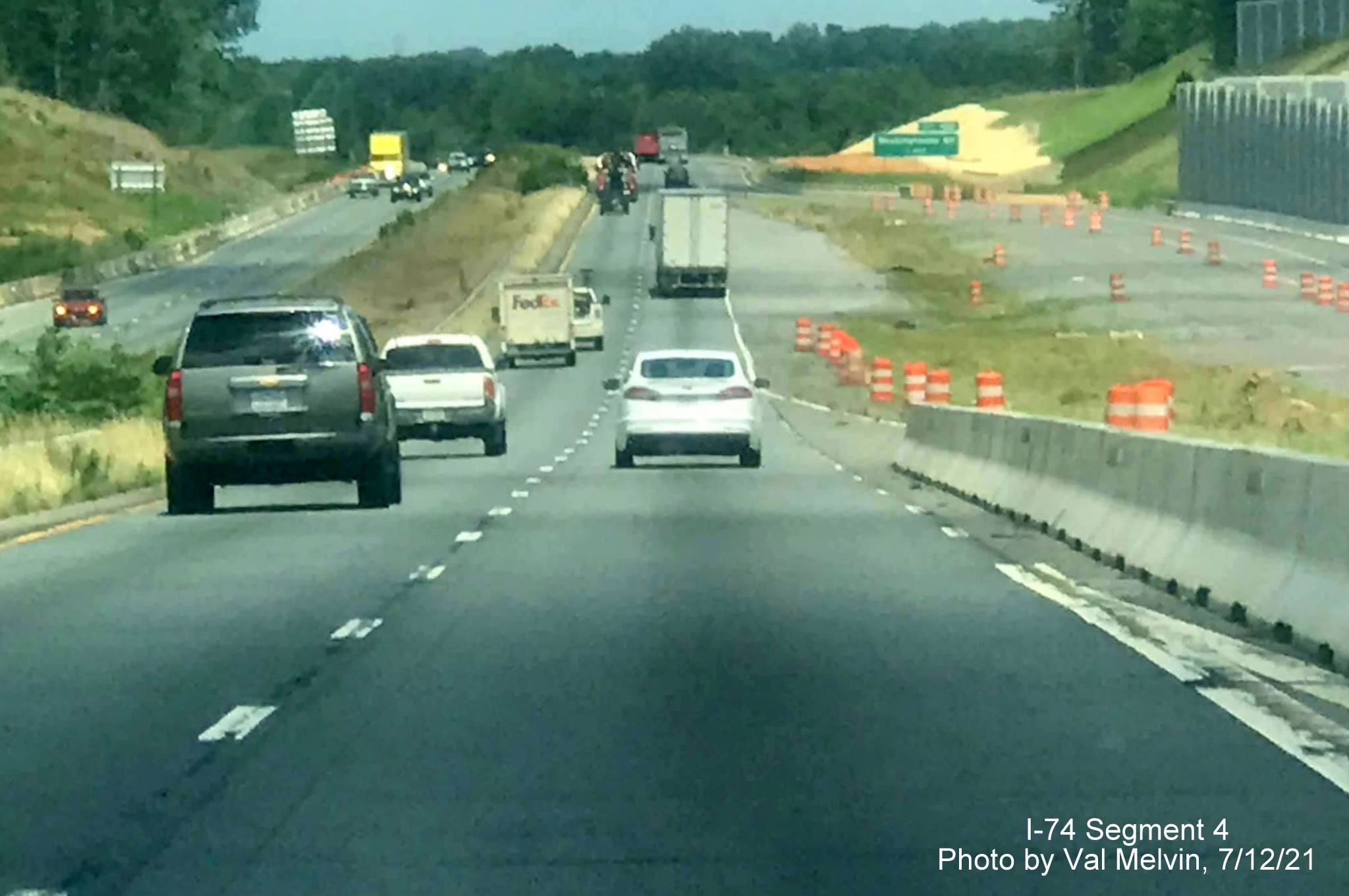 Image of future I-74 West ramp to US 52 North from Winston Salem Northern Beltway 
        interchange in Rural Hall, by Val Melvin. July 2021