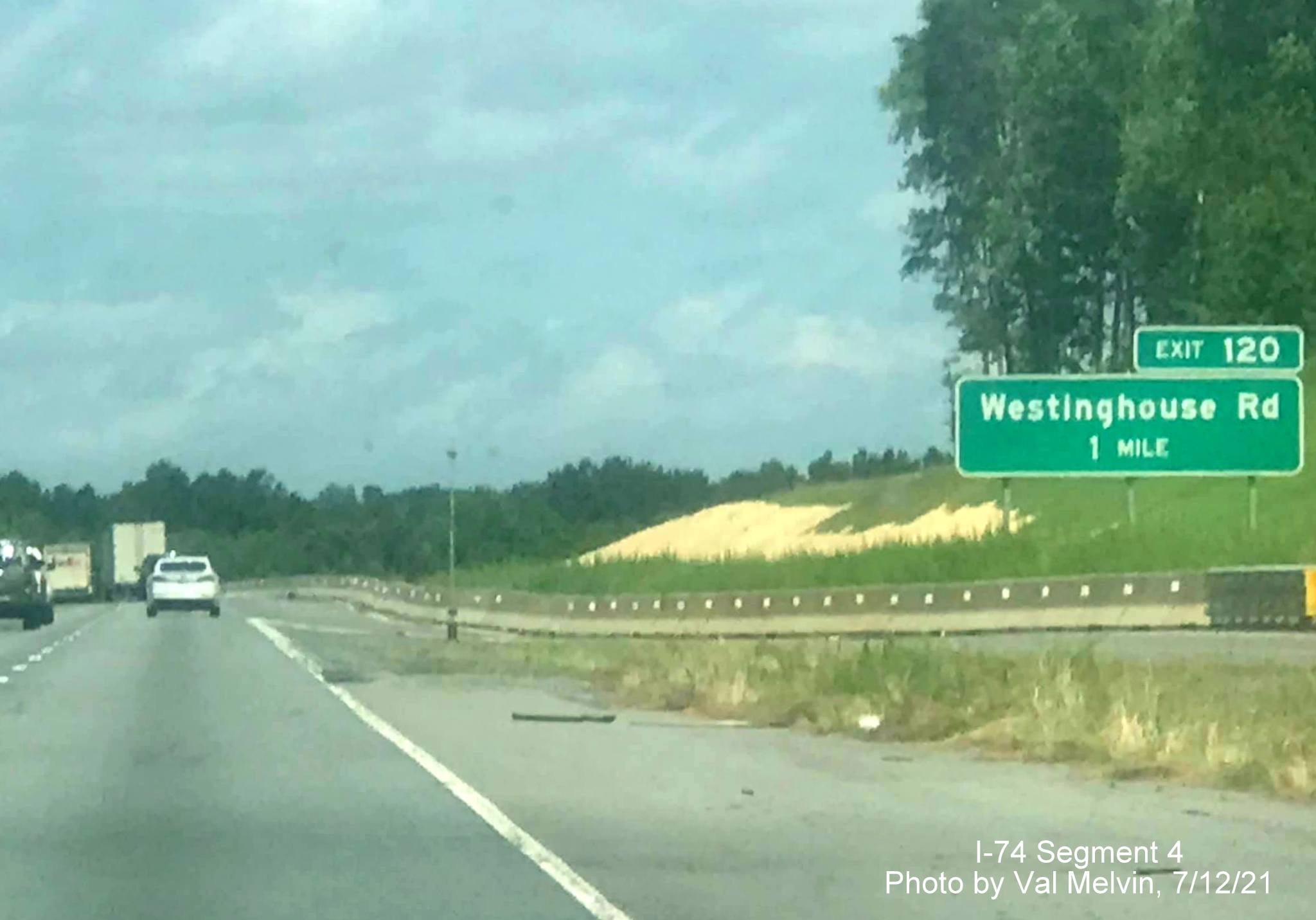 Image of construction of future I-74 West ramp to US 52 North from Winston Salem Northern Beltway 
        interchange in Rural Hall, by Val Melvin. July 2021