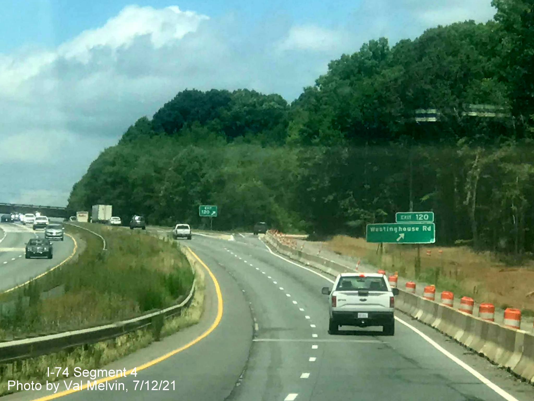 Image of future I-74 West ramp to US 52 North from Winston Salem Northern Beltway 
        interchange in Rural Hall, by Val Melvin. July 2021