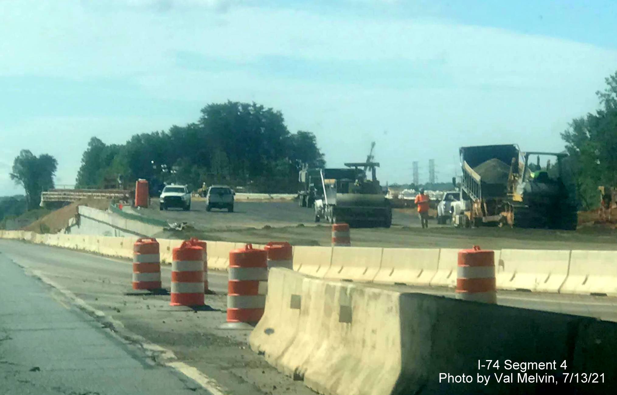 Image of future Winston Salem Northern Beltway 
        ramp construction next to US 52 South (Future I-74 East) in Rural Hall, by Val Melvin. July 2021